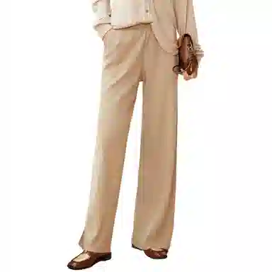 恒源祥 羊毛针织阔腿裤松紧高腰系带休闲裤 女款