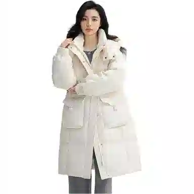 鸭鸭 连帽时尚纯色舒适宽松长袖羽绒服 女款