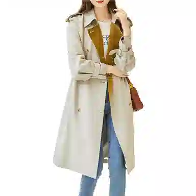 【dme】 纯色双排扣中长款宽松翻领风衣 女款 浅咖色