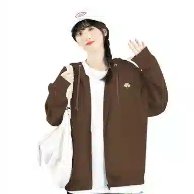 棉致 简约纯色宽松休闲连帽长袖卫衣 女款