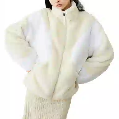 安踏 综训系列 纯色拉链立领宽松加绒夹克外套 女款 白色