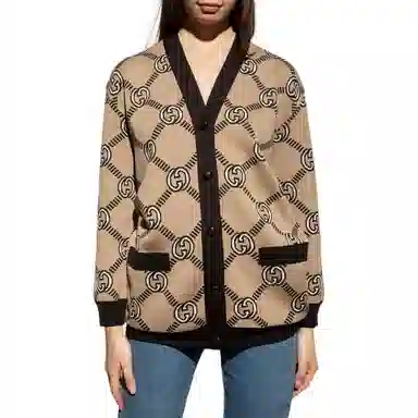 GUCCI FW21 Interlocking GG Wool Cardigan Brown