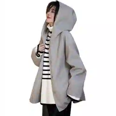 【dme】 纯色连帽厚款单排扣长袖大衣 女款