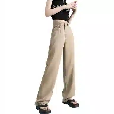 玫丝朵 纯色高腰宽松百搭直筒休闲裤 女款