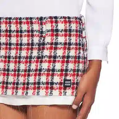 Miu Miu FW22 Plaid Tweed Skirt Red