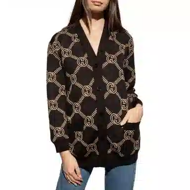 GUCCI FW21 Interlocking GG Wool Cardigan Brown