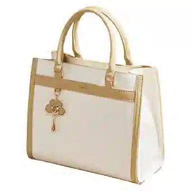 意尔康 质感百搭通勤撞色可调节拆卸肩带拉链开合 合成革 斜挎单肩手提包 中号 女款 米白色