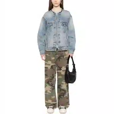 R13 SS24 Collarless Denim Jacket Wax Blue