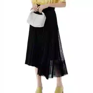 美洋 纯色蕾丝不规则百褶半身裙 黑色