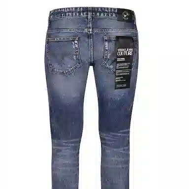 Versace Jeans Couture Distressed Zip Relaxed Straight Jeans Blue