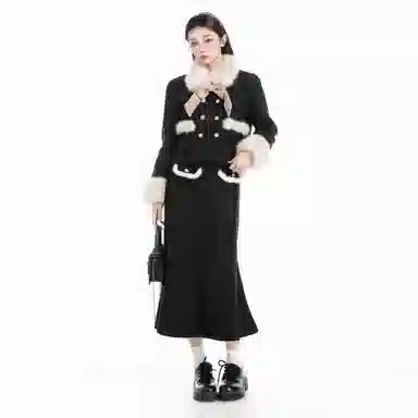 THREE Wool Coat and Skirt Set