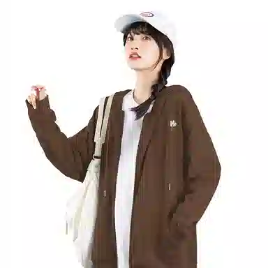 棉致 简约纯色宽松休闲连帽长袖卫衣 女款