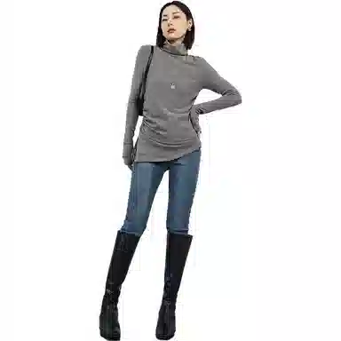 美洋 纯色高领打底休闲长袖衬衫 女款