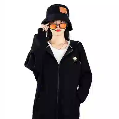 棉致 简约纯色宽松休闲连帽长袖卫衣 女款