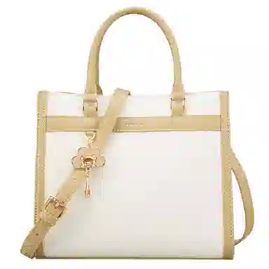 意尔康 质感百搭通勤撞色可调节拆卸肩带拉链开合 合成革 斜挎单肩手提包 中号 女款 米白色