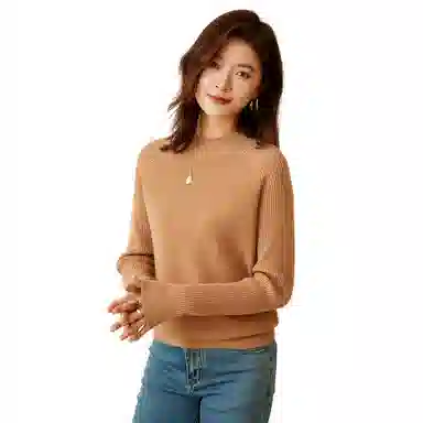 恒源祥 坑条半高领打底毛衣 女款