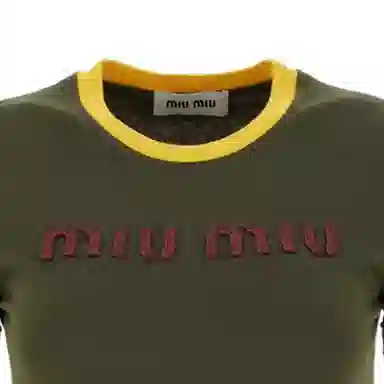 Miu Miu SS24 Logo Embroidered Crop T-Shirt Green