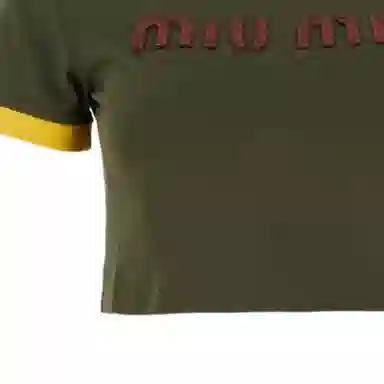 Miu Miu SS24 Logo Embroidered Crop T-Shirt Green