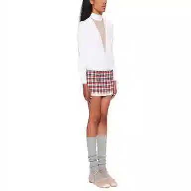 Miu Miu FW22 Plaid Tweed Skirt Red