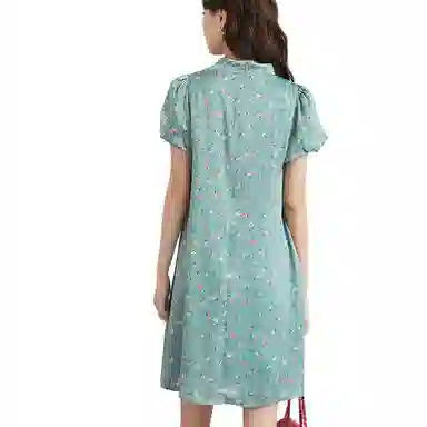 晚白  高腰印花短袖连衣裙  女款  花色