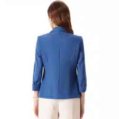 粉红玛琍 纯色修身长袖西装 女款 藏蓝