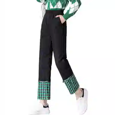 鸭鸭 休闲直筒时尚撞色羽绒裤 女款 黑色