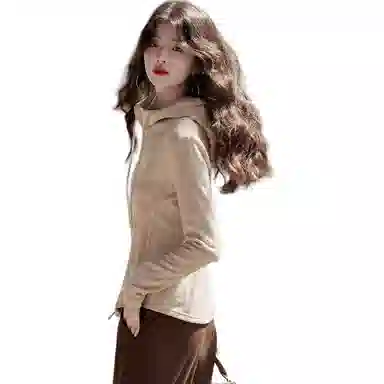 【dme】 纯色拉链连帽休闲长袖夹克外套 女款