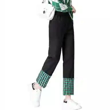 鸭鸭 休闲直筒时尚撞色羽绒裤 女款 黑色