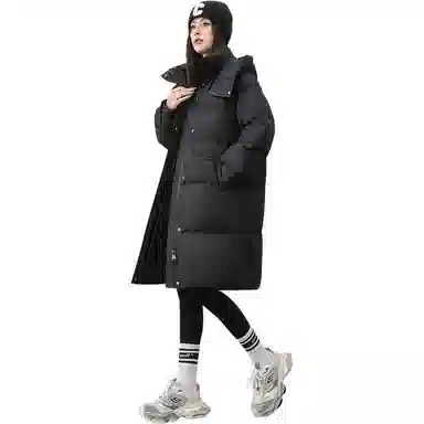 鸭鸭 纯色连帽简约加厚中长款羽绒服 女款