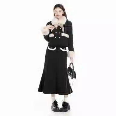 THREE Wool Coat and Skirt Set