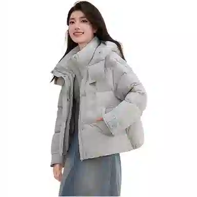 鸭鸭 纯色拉链短款长袖连帽羽绒服 女款