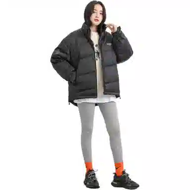 鸭鸭 字母印花立领短款拉链长袖羽绒服 女款