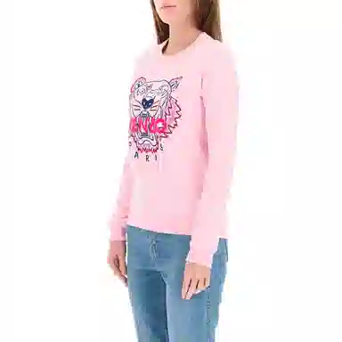 KENZO Tiger Embroidered Pullover Sweatshirt Pink
