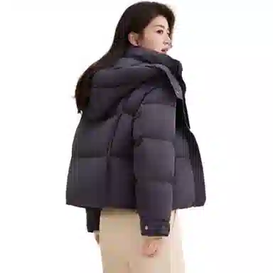 鸭鸭 纯色拉链短款长袖连帽羽绒服 女款