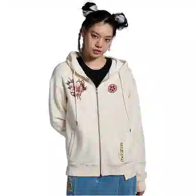 鬼洗 连帽拉链朱鹭绣印花卫衣 女款