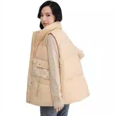 鸭鸭 纯色简约无袖立领羽绒服 女款 咖色