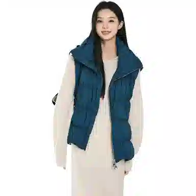 美洋 纯色高领蓝莓千层马甲 女款 湖蓝