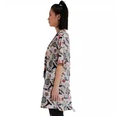 鬼洗 满印立领纽扣中长款短袖衬衫 女款