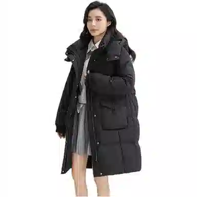 鸭鸭 连帽时尚纯色舒适宽松长袖羽绒服 女款