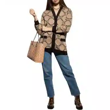 GUCCI FW21 Interlocking GG Wool Cardigan Brown