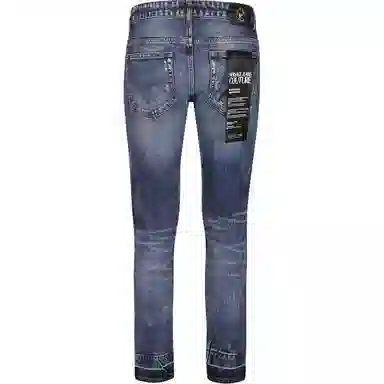 Versace Jeans Couture Distressed Zip Relaxed Straight Jeans Blue