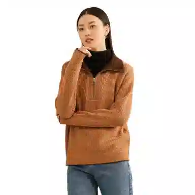 恒源祥 提花羊毛拉链领加厚毛衣 女款