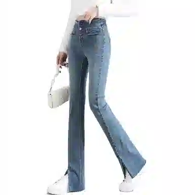 【dme】 高腰开叉牛仔裤 女款 蓝色