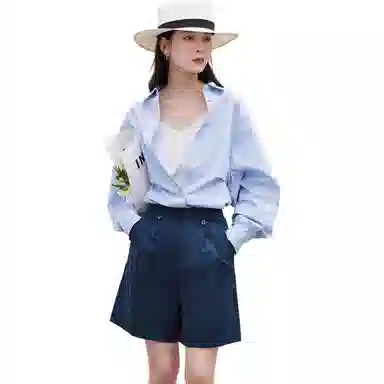 茵曼 纯色高腰休闲直筒五分短裤 女款