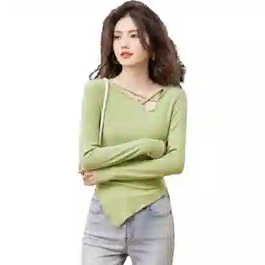 【dme】纯色不规则长袖针织衫 女款