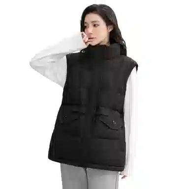 鸭鸭 立领抽绳收腰韩版时尚复古休闲羽绒马甲 女款