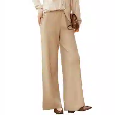 恒源祥 羊毛针织阔腿裤松紧高腰系带休闲裤 女款