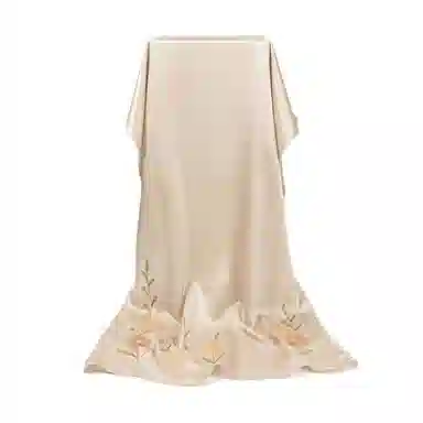 高档送礼 上海故事 丝韵多丁真丝刺绣素绉缎双层长巾 桑蚕丝 丝巾 女款