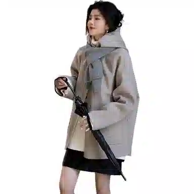 【dme】 纯色连帽厚款单排扣长袖大衣 女款