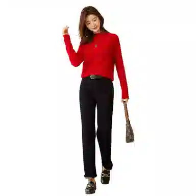 恒源祥 坑条半高领打底毛衣 女款